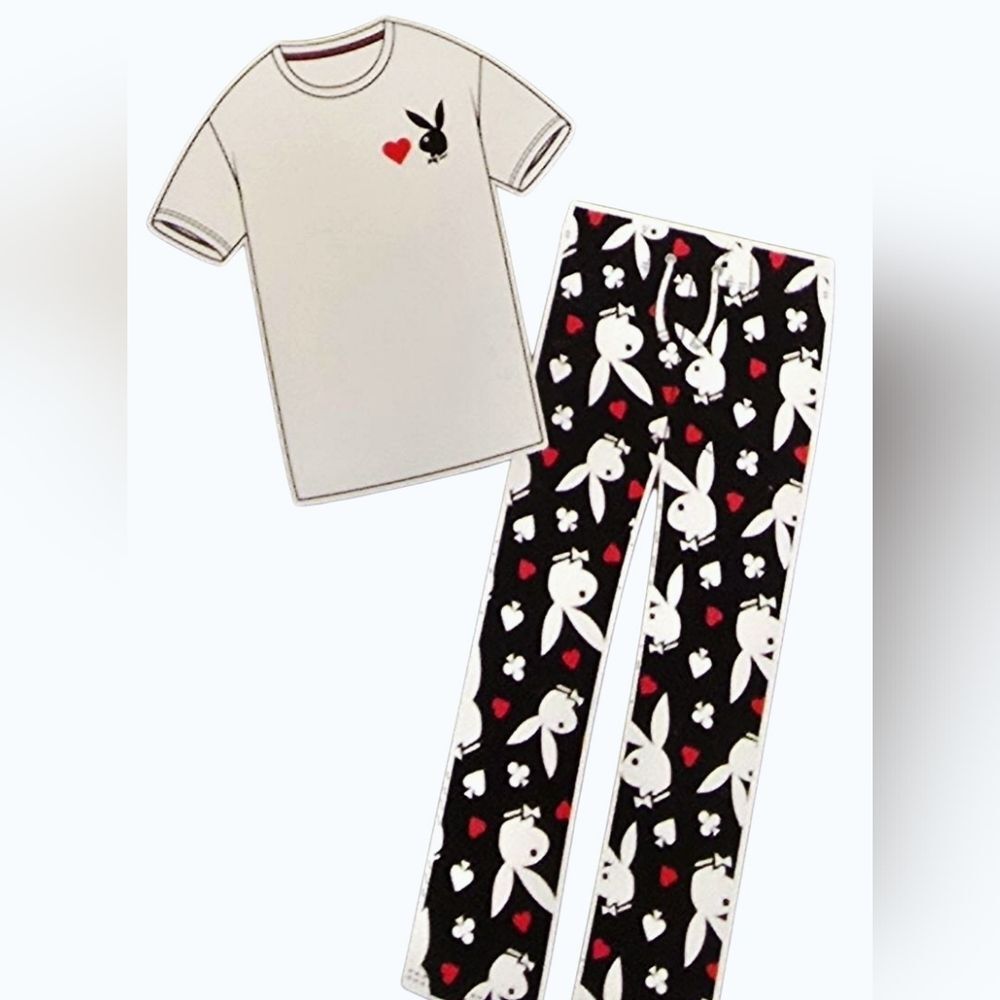 Playboy 2-PC Loungewear Logo Bunny & Heart T-Shirt &‎ Pant Set